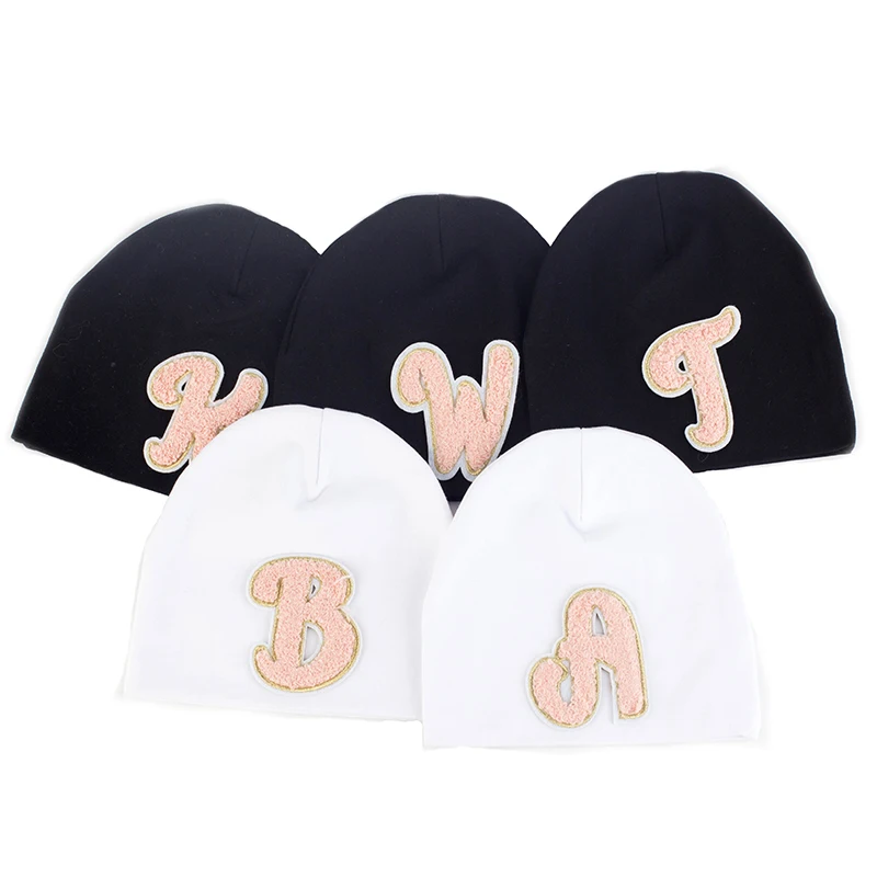 Newborn Soft Elastic Beanies Cotton Solid Color Children's Cute Causal Caps With Artistic English Alphabet Accessories Headwear