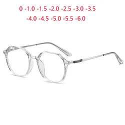 Transparent Gray Polygon Nearsighted Glasses Women Men TR90 Oval Short-sight Eyewear Prescription Spectacles 0 -1.0 -1.5 To -6.0