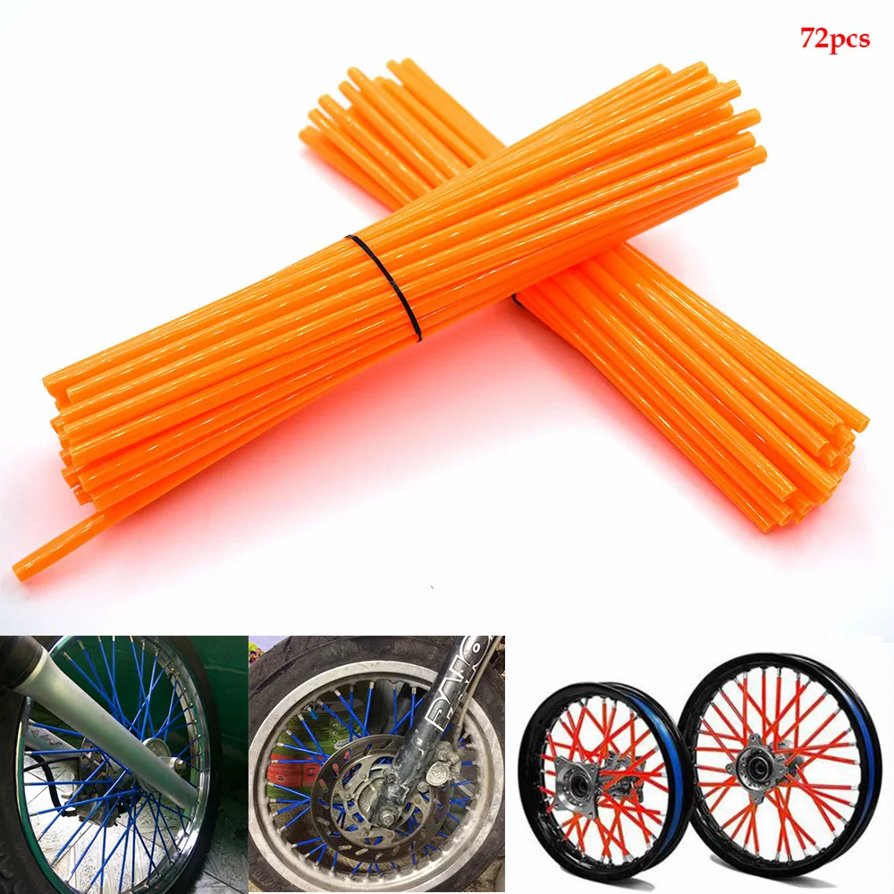 Universal Motorcycle Dirt Bike Wheel Rim Cover Spoke Skins Wrap Tubes Decor Protector 72 Pcs Red Blue Black Orange