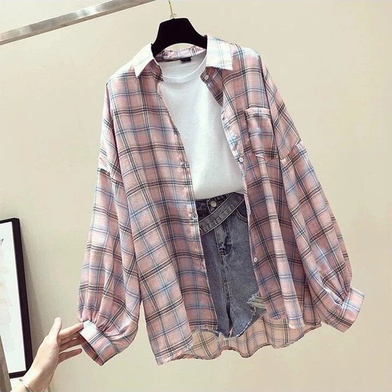 Korean Style Plaid Classic Loose Shirts Blouse Women Daily All-match Cute Student Women Clothing Fashion Vintage Shirt