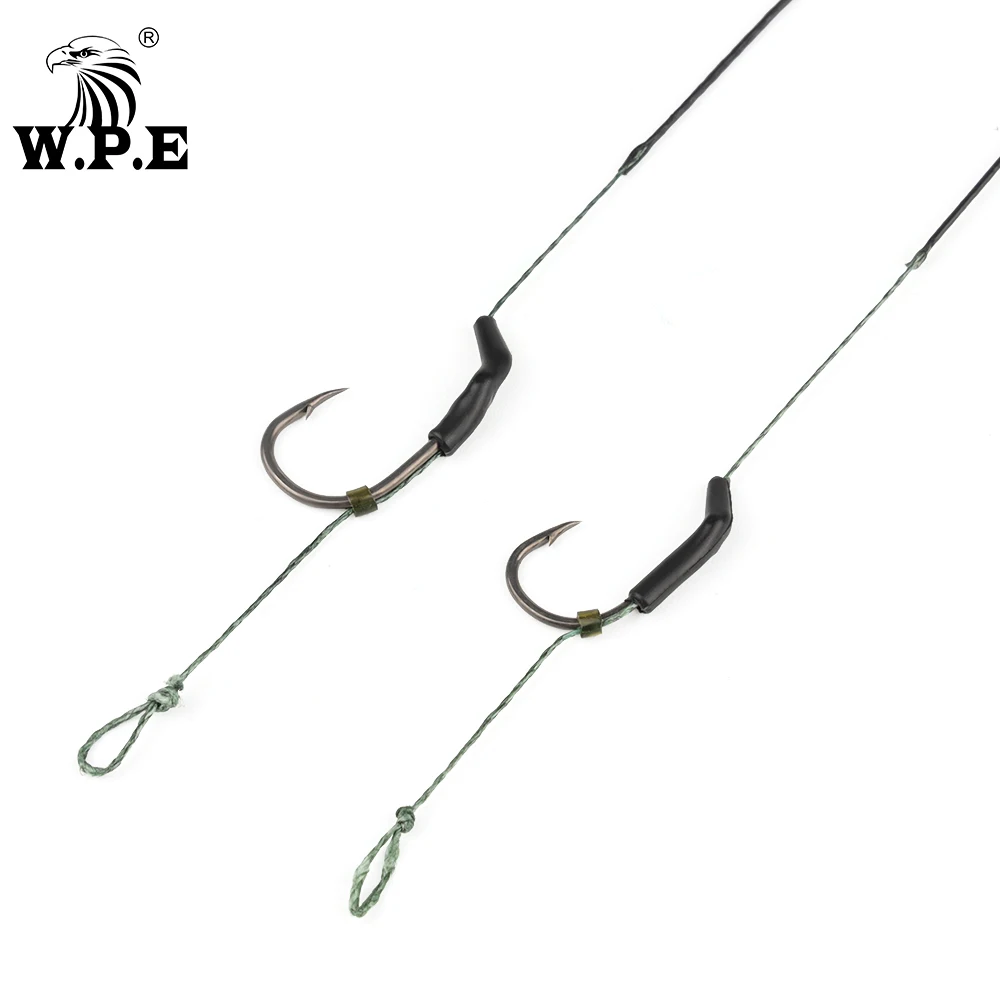 W.P.E 2pcs/pack Carp Fishing Hair Rig 4#/6# Wide Gape Hook 15LB/25LB Ready Made Boilie Tied Carp Fishing Tackle Accessories