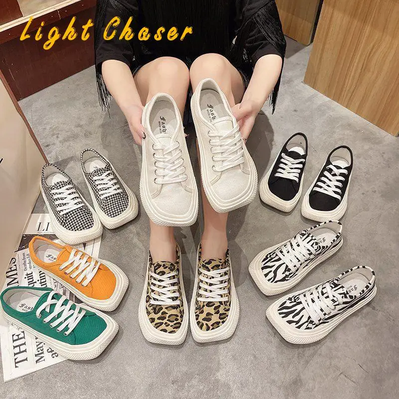 2021spring Summer Canvas Shoes Women Square Toe Women\'s Shoes Comfortable Flat Bottom All-match Casual Shoes Ladies Sports Shoes