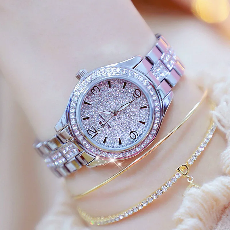 BS – montre de marque de luxe pour femmes, étanche, diamant, horloge à Quartz