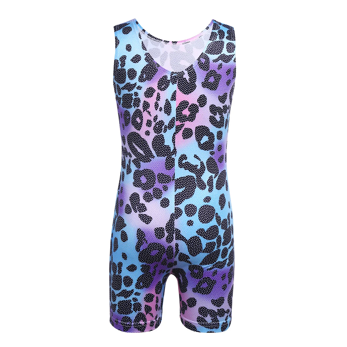 Kids Girls Gymnastics Costume Ballet Leotard Sleeveless Leopard Print Dance Leotards Jumpsuit Figure Skating Training Costume