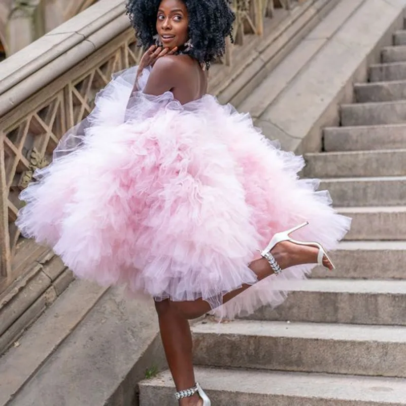 

Light Pink Short Tulle Dresses Women 2020 Puffy Ruffles Vestidos Pretty Tutu Dress Female Color Free Sweet Dress