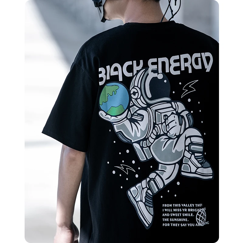 

Summer short sleeve cotton astronaut printing T-shirt Men's clothes Harajuku dark Crew neck loose streetwear oversized tops Chic