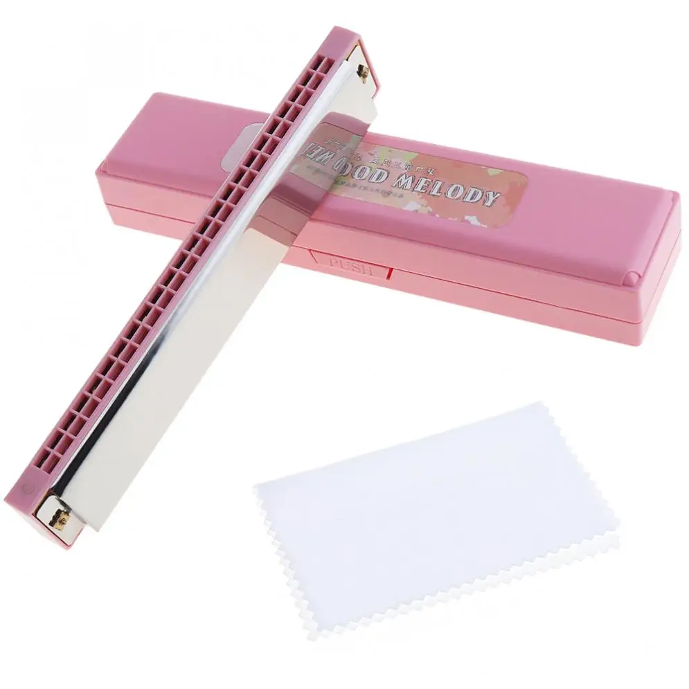 

24 Holes Stainless Steel Pink Tremolo Harmonica Key C Tone Harp Mouth Organ Musical Woodwind Instruments for Children Students