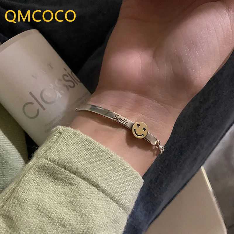 

QMCOCO Silver Color Punk Simple Bracelet For Women Creative Personality Design Hip-Hop Bracelet Jewelry Gifts