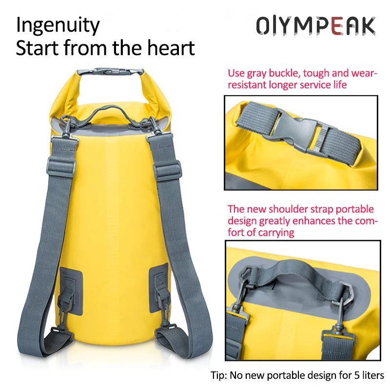 5L/15/30L Outdoor PVC Waterproof Dry Backpack Water Floating Bag Roll Top Sack for Kayaking Rafting Boating River Trekking