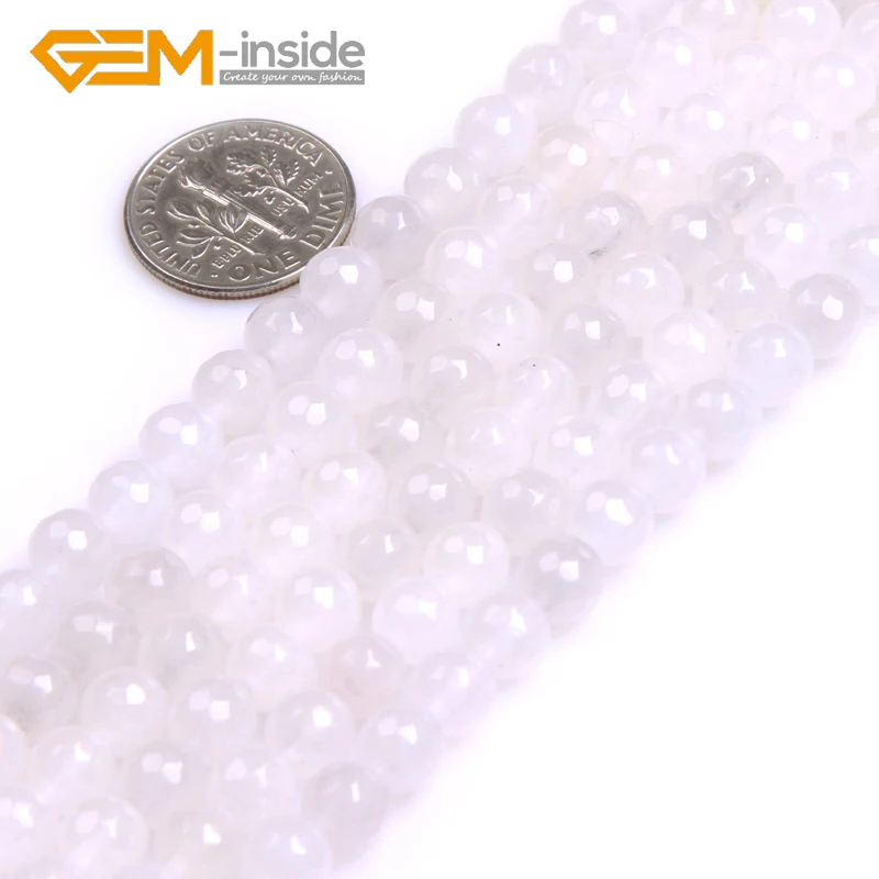 Round White Jades Beads For Jewelry Making Loose Bead For Jewelry Making Strand 15\