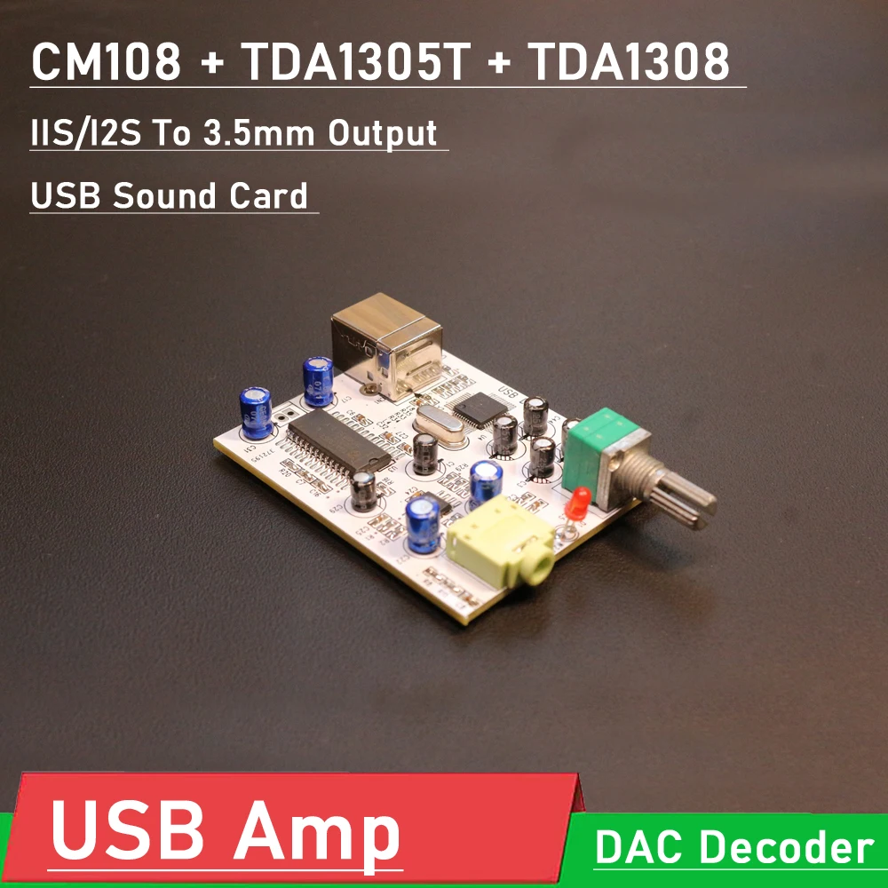 Tda1308 Iis I2s para 3.5 mm Saída Usb Amp Usb Placa de Som Dac Decodificador para Amplificador de Alta Fidelidade Cm108 Mais Tda1305t