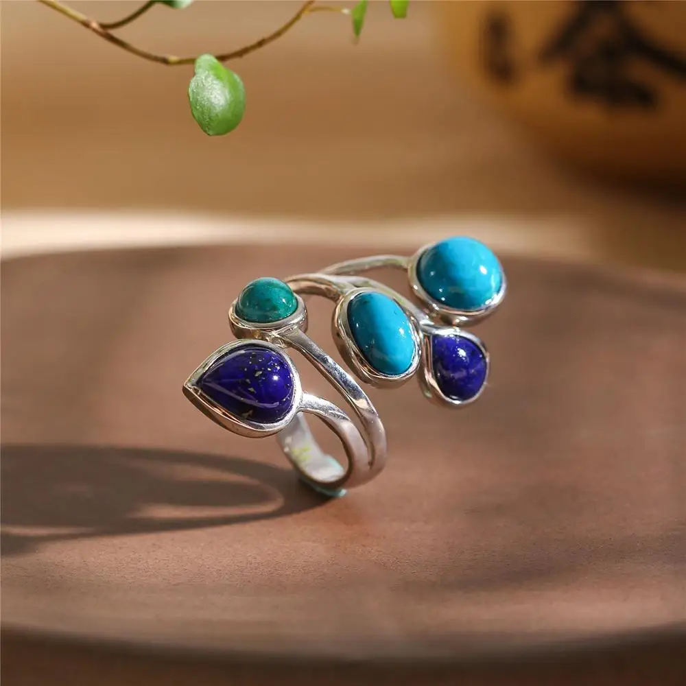 New S925 sterling silver jewelry stylish and elegant ladies phoenix stone with lapis lazuli rings women's silver ring