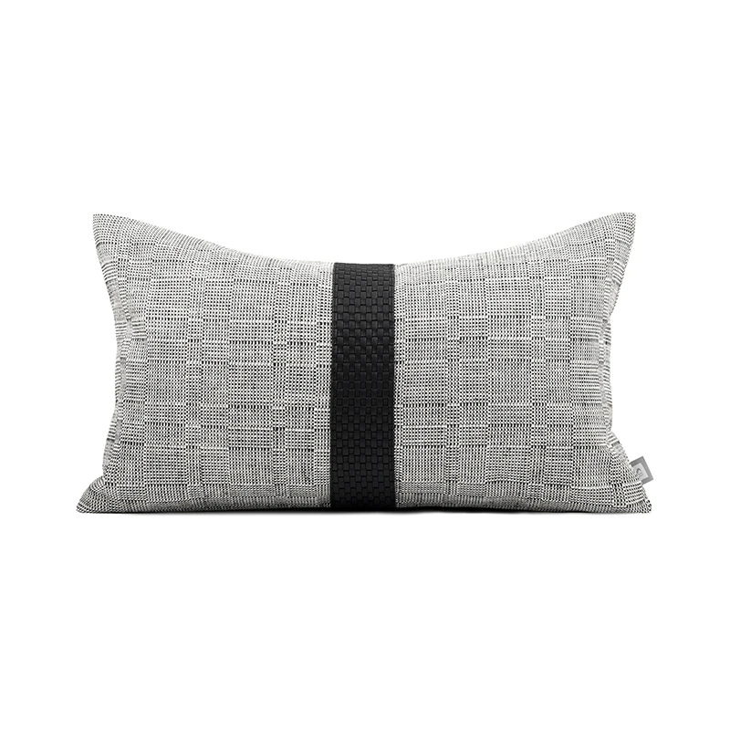 

Luxury Simple Cushion Cover for Living Room Black White Geometric Waist Pillow Cover Leather Cotton Patchwork Sofa Pillow Case