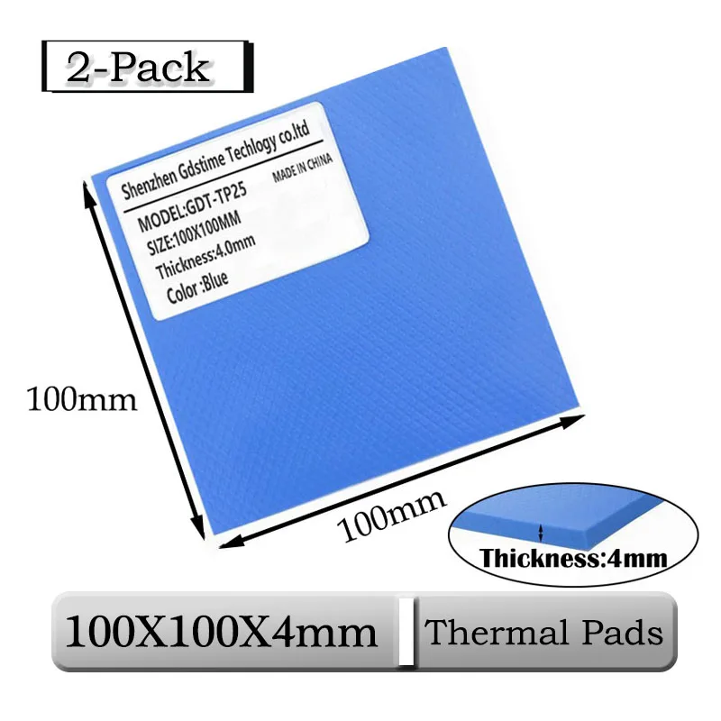 

2 Pcs Gdstime 100x100x4mm 4mm Thickness Blue Thermal Pad CPU Cooling Pads 100mmx4mm 0.4cm Heatsink Conductive Thermal Silicone