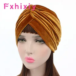 New Muslim Women Stretch Solid Velvet Turban Hats Chemo Beanie Bandana Scarf Head Wrap Cover Cap Hair Loss Accessories