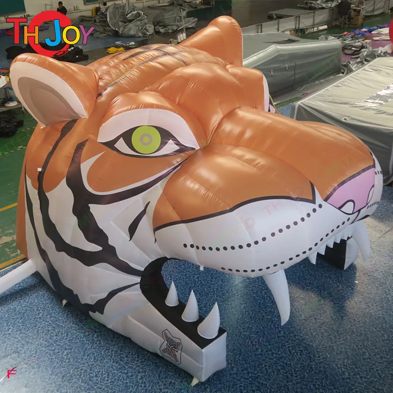 Free Air Shipping 4x4m Giant Inflatable Tiger Model Tiger Head Tunnel Tiger Football helmet For Sports Events