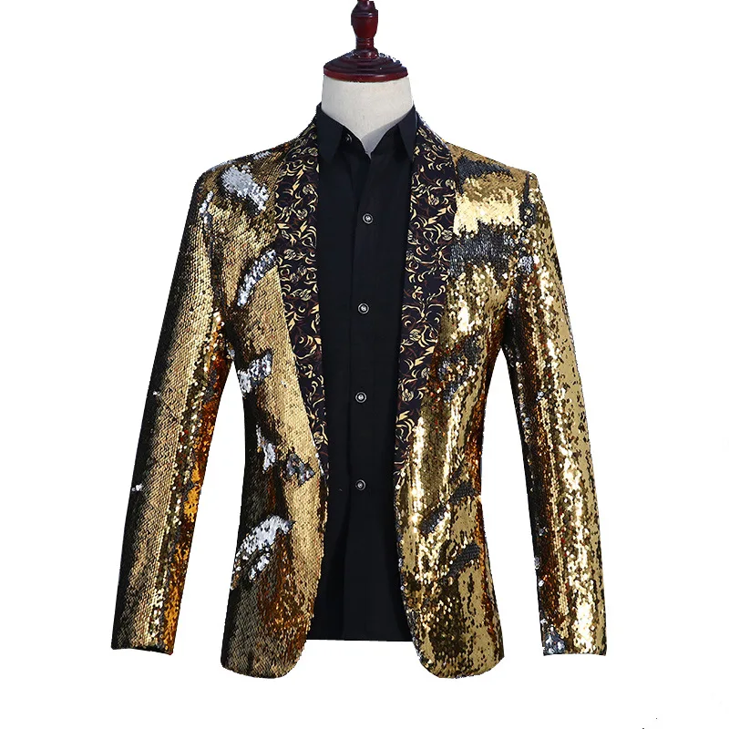 Slim blazer singer dancer show nightclub party stage bar wear pattern male sequins costumes jacket tide fashion host coat outfit