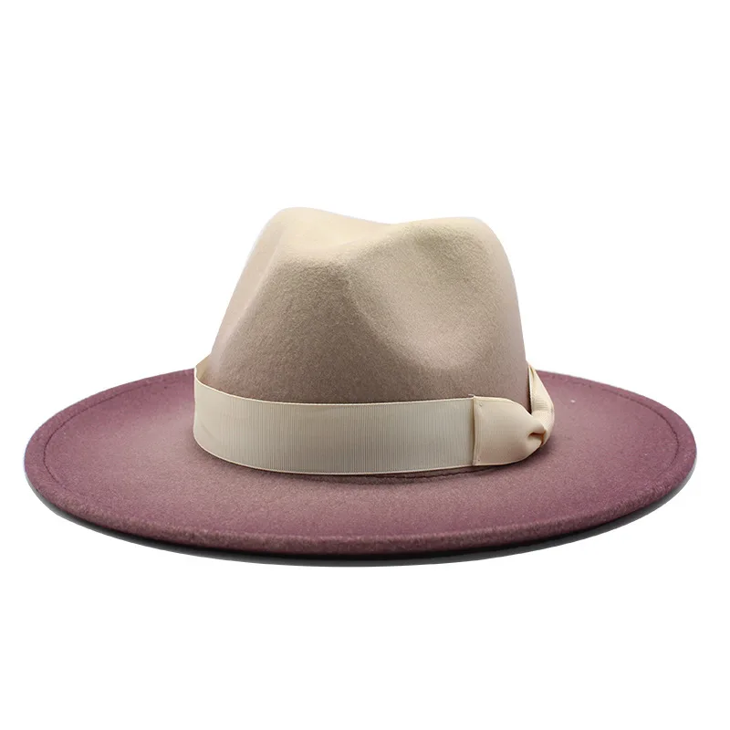 

Gradient Wide Brim New Style Church Derby Top Hat Panama Felt Fedoras Hat for Men Women artificial wool British style Jazz Cap