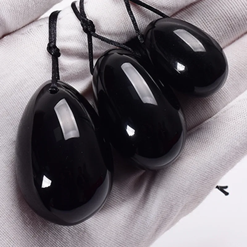 Natural Black Obsidian Yoni Egg Set Massage Wand Women Vaginal Muscle Exerciser Jade Eggs Body Massager Crystal Kegel Balls Gift