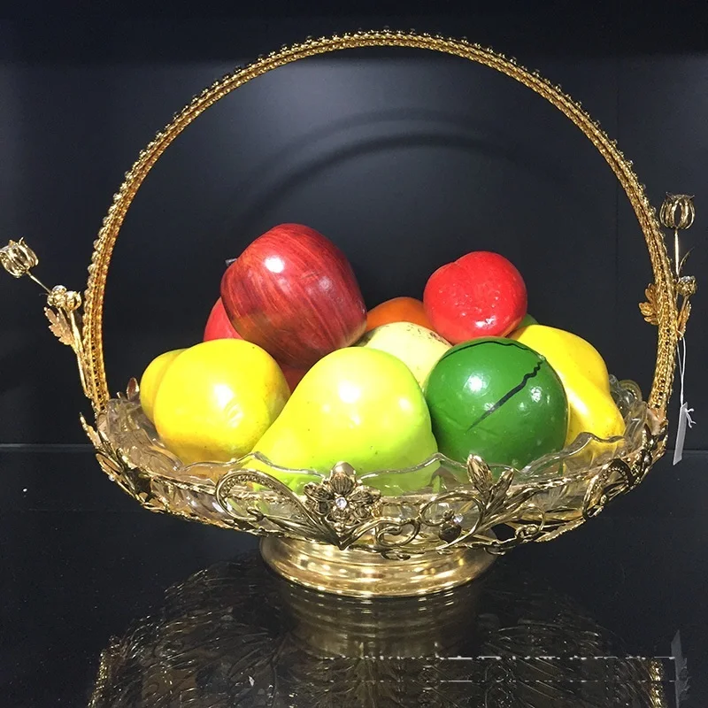 Wedding Basket European style metal glass flat fruit plate with diamond decoration Hotel KTV fashion luxury food plate