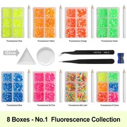 New sale 6 Grid Box Nail art Rhinestone 6 Sizes and colors Mixed for DIY 3D nail art decoration