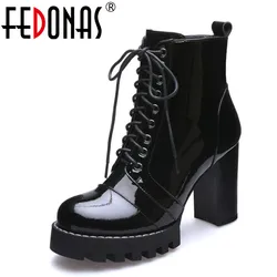 FEDONAS New Fashion Cow Patent Leather Women Ankle Boots Women Autumn Winter Genuine Leather Shoes Woman Platforms Ladies Boots