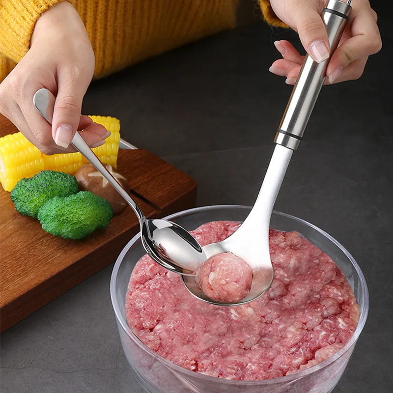 Stainless Steel Meatballs Spoon Non-Stick Beef Fish Meatball Maker Croquettes Machine Food Processor Kitchen Cooking Meat Tools