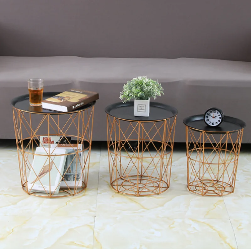 JOYLIVE Minimalist Furniture Computer TV Tray Metal Coffee Table Living Room Sofa Side Table Storage Basket Console Table