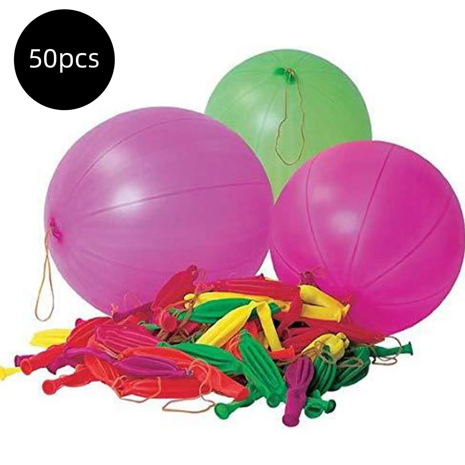 Behogar 50pcs 18 Inches Latex Punch Punching Balloons with Rubber Band Handle and Inflator for Birthday Wedding Decorations