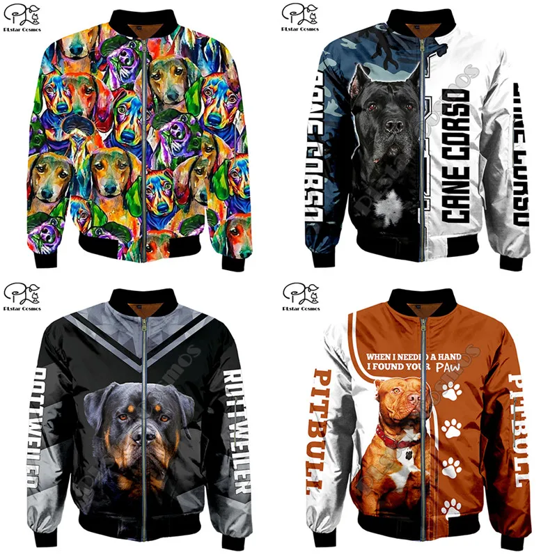 

Men pitbull 3d winter Bomber Jackets colorful Dogs Print Flight Jacket casual unisex Harajuku new fashion rottweiler zipper coat