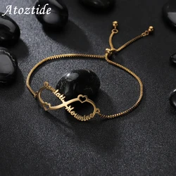 Atoztide – Bracelet réglable personnalisé avec plusieurs noms, en acier inoxydable, lettre 8, chaîne à main, boîte à bijoux pour femmes, cadeau