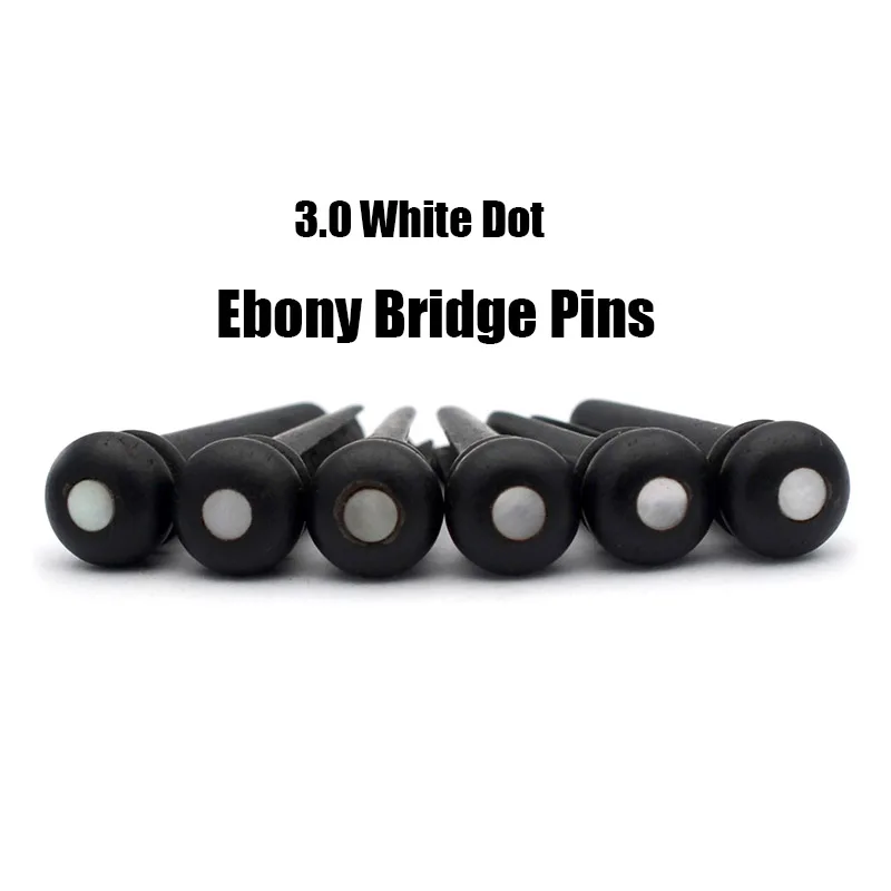 30 pcs Black Acoustic guitar Bridge Ebony Pins with 3.0 White Dot Guitar Pressure String Nails Pin Guitar Part