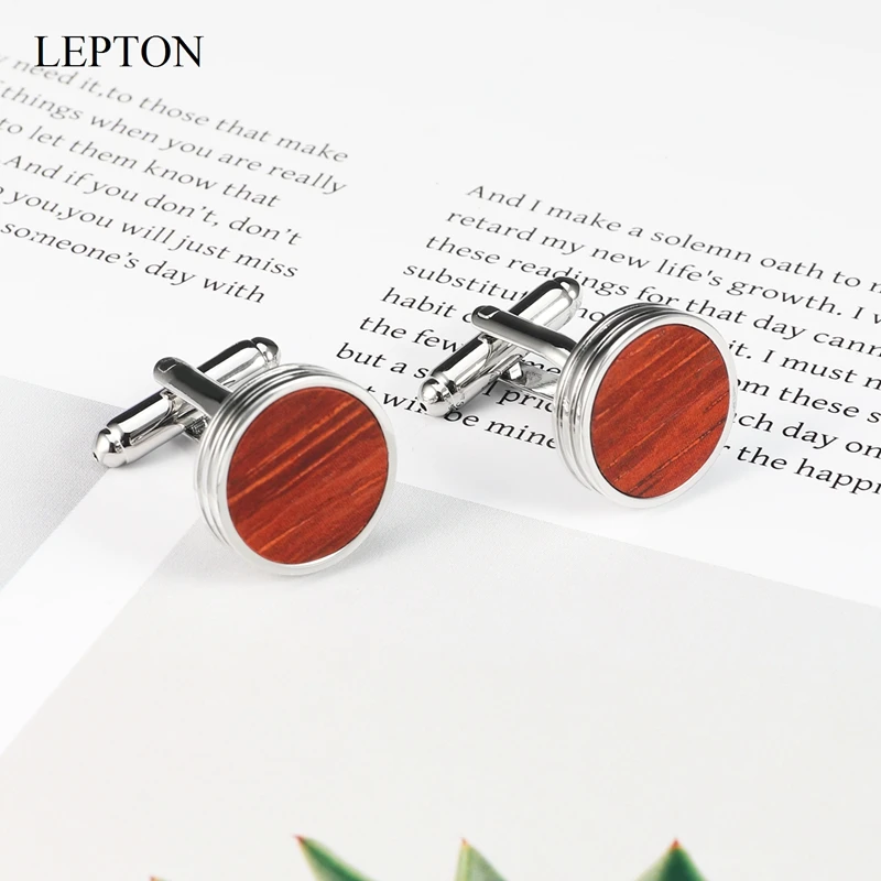 Hot Sale Round Rosewood Cufflinks For Mens Shirt Cuffs Cuff links Lepton Jewelry Low-key Luxury Wood Cufflink With Gift Box