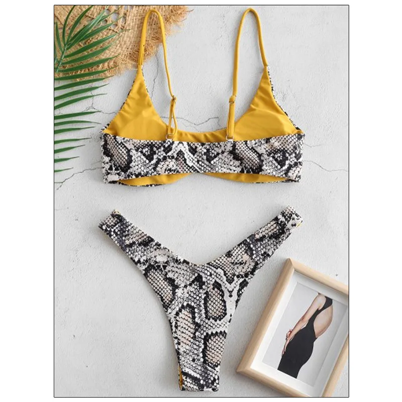 Sexy Bikini Set for Women Push Up Female Swimsuit Snakeskin Print Swimwear Swim Separate 2 Piece Brazilian Bathing Suit 2024