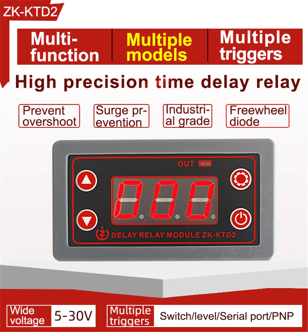 DC 5-30V LED Digital Timer Delay Relay Module Trigger Cycle Timer Delay Switch Anti-overshoot Timing Control Board 5V 12V 24V