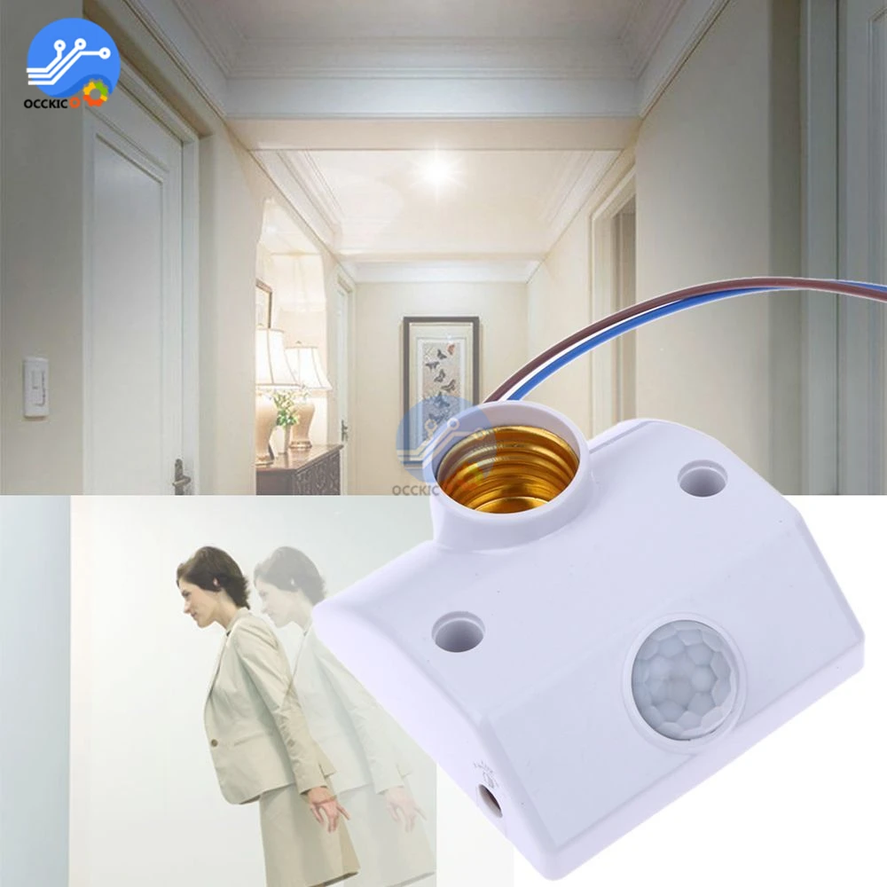 E27 AC110-220V 50/60HZ 5LUX Motion Sensing Switch Infrared Motion Sensor Automatic Light Lamp Holder Switch White