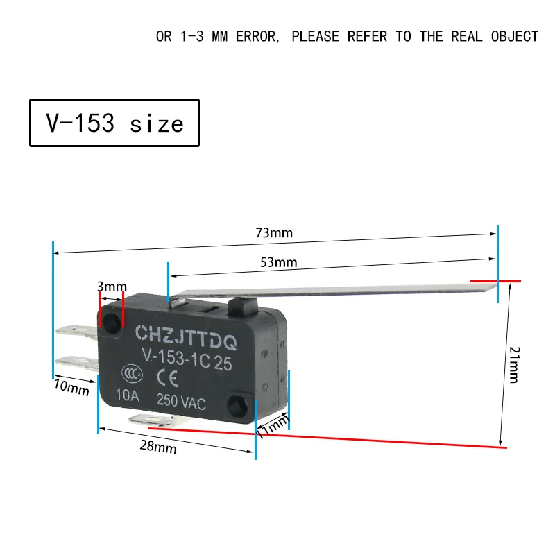 Momentary Micro Limit Switch CHZJTTDQ V-15.V-151.V-152.V-153.V-154.V-155.V-156 Travel switch limit switch silver contact
