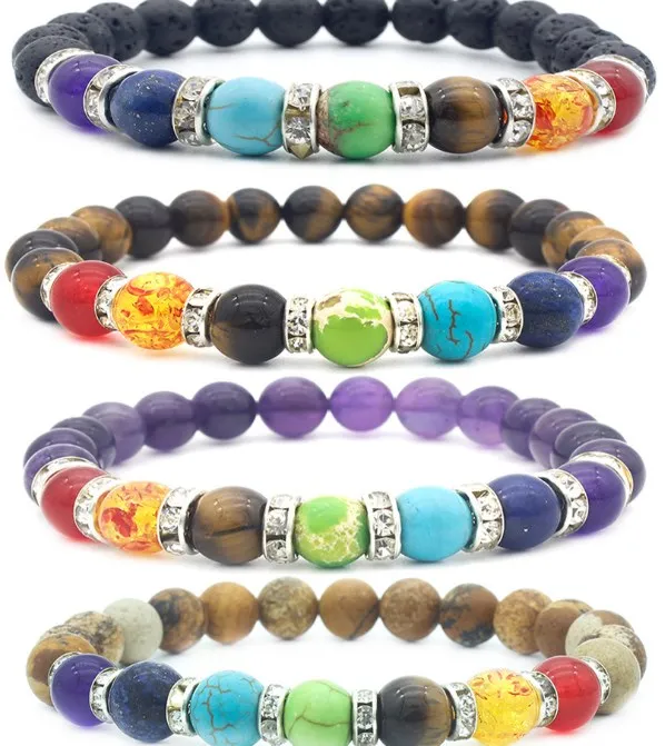 8mm ok5 multicolor arcoíris elásticos ágata Onyx lava pulsera equilibrio de sanación de energía oración Reiki chakra Buddha Yoga brazaletes