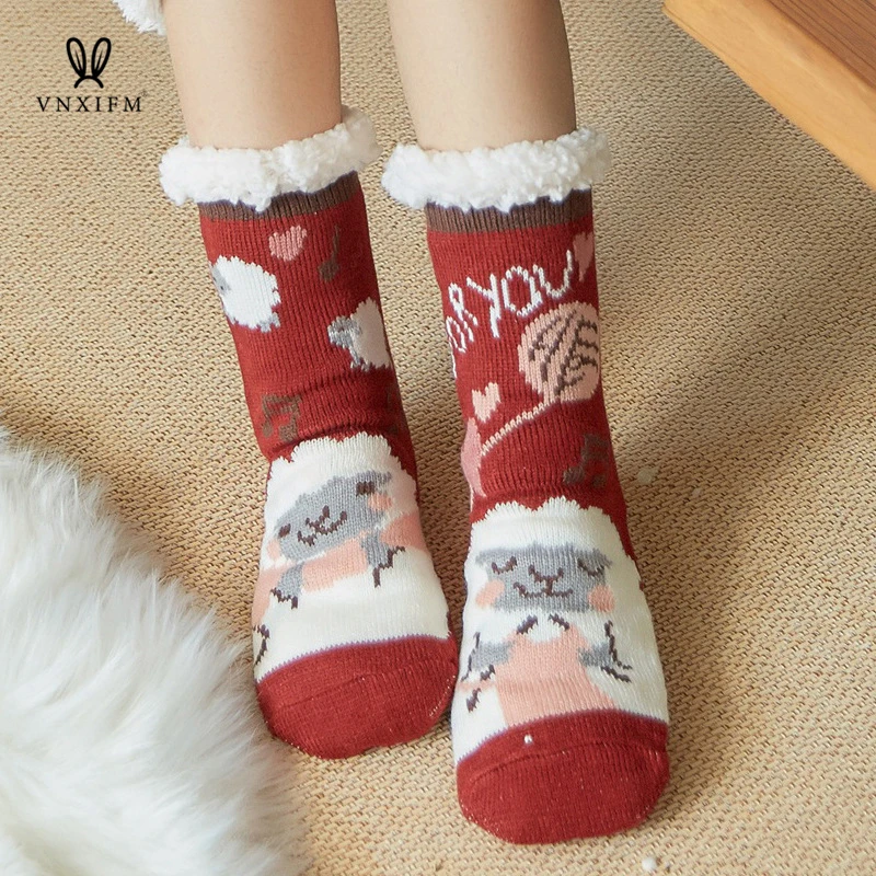 Süße Schafe Cartoon Damen Socken Winter dicke warme Bodens ocken weiche atmungsaktive Schlafs ocken Neujahr exquisite Geschenk Weihnachts socke