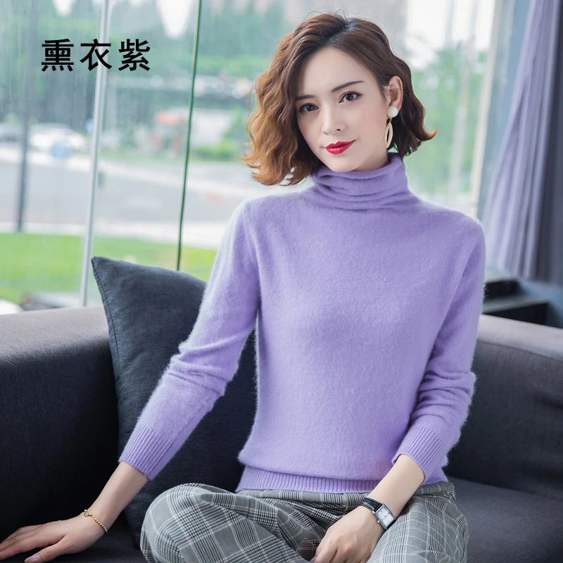 Autumn Winter Women Turtleneck Pullover 100% Pure Mink Cashmere Sweaters Knitted Soft Warm Girl Clothes S-2XL 13 Colors Jumpers