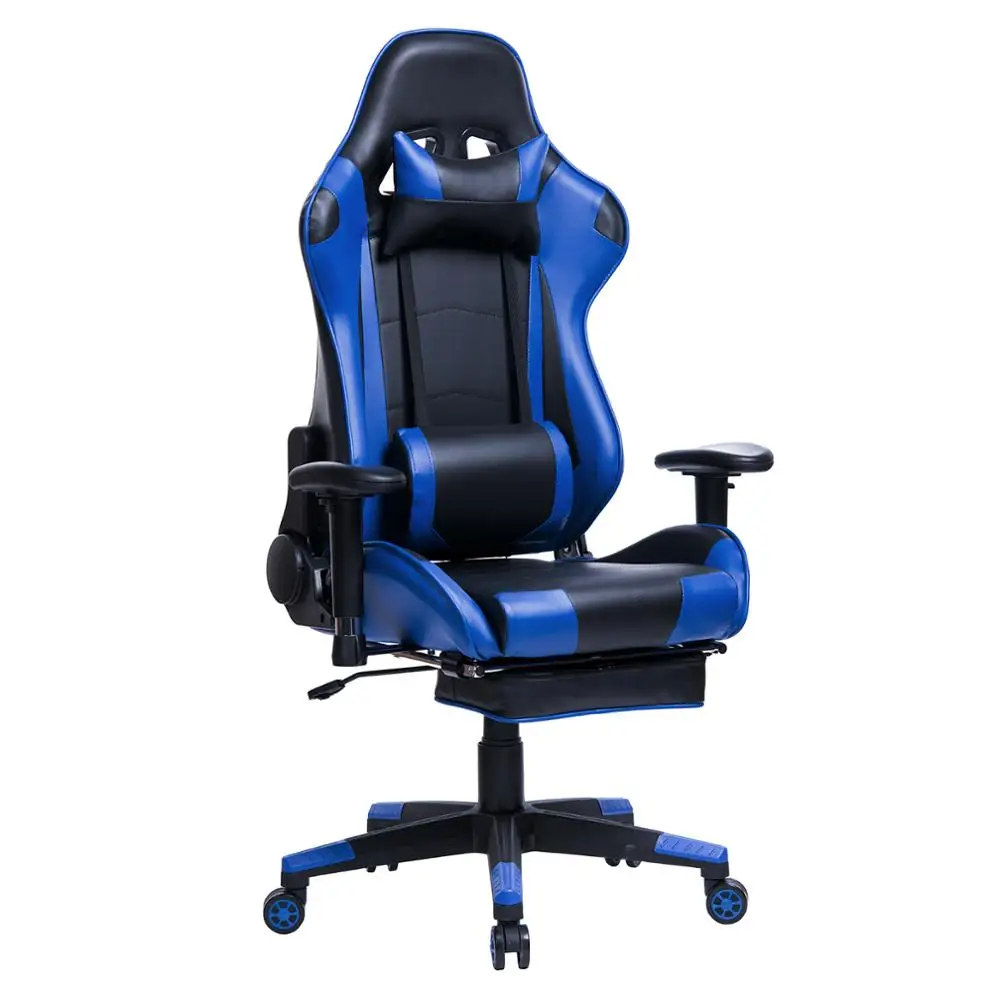 Racing Gaming Chair Swivel Computer Desk Office Chair Faux Leather Seat with 155°Tilt Reclining Function Lumbar Support & Relax