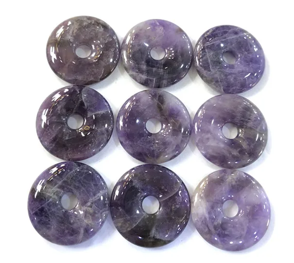 100% Natural Amethyst Donut Gemstone Charms Pendant Circle Jewelry Making Necklace Accessories 5pcs/lot