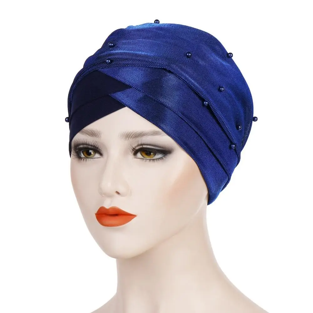 Écharpe de Sauna Islamique pour Femme Musulmane, Bonnet, Turban à Perles, Hijab, Casquettes Indiennes, Vide, 3 Plis