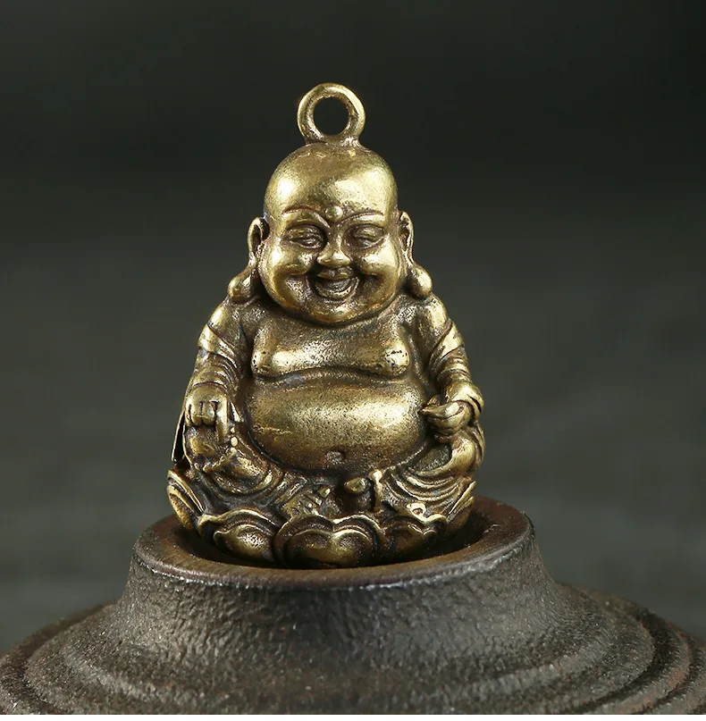 Handmade Brass Buddha statue figure Maitreya DIY Pendant craft ornament Miniature Fitting Keychain Pendant a1107