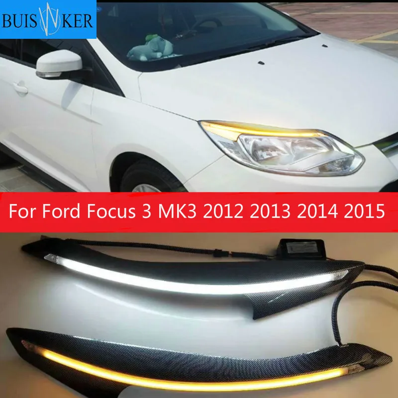 

2 шт. для Ford Focus 3 MK3 2012 2013 2014 2015 автомобильные фасветильник для украшения бровей сигнал поворота DRL светодиодсветодиодный дневные ходосветильник