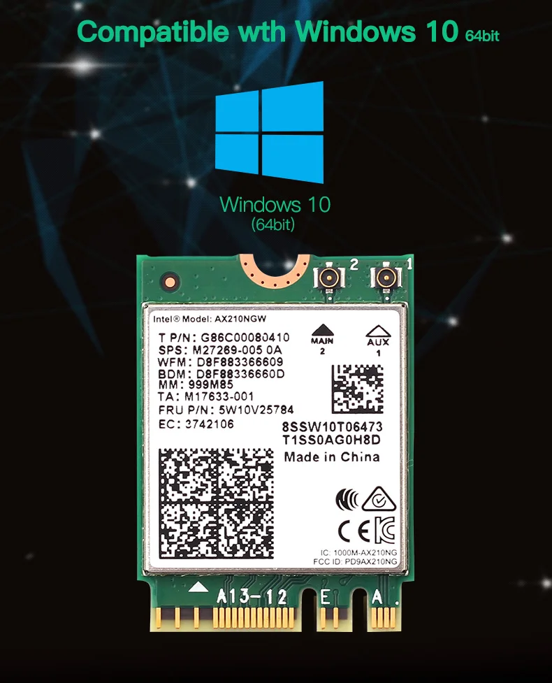 

5374mbps tri-band 2.4g/5g/6g ax210ngw 802.11ax cartão sem fio para wi-fi 6e ax210 m.2 ngff bluetooth 5.2 wifi rede wlan