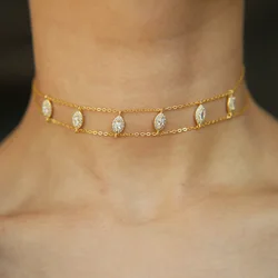 100% 925 Sterling Silver Sparking CZ Wedding Engagement Women Jewelry Marquise CZ Double Chain Women Choker Necklace