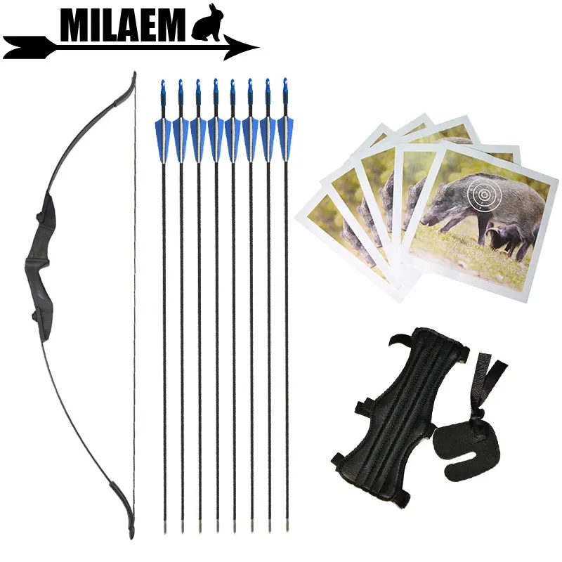 Archery Recurve Bow And Arrows Set 30-40lbs 8pcs Fiberglass Arrows 5pcs Target Papers Protective gear RH/LH Shooting Accessories