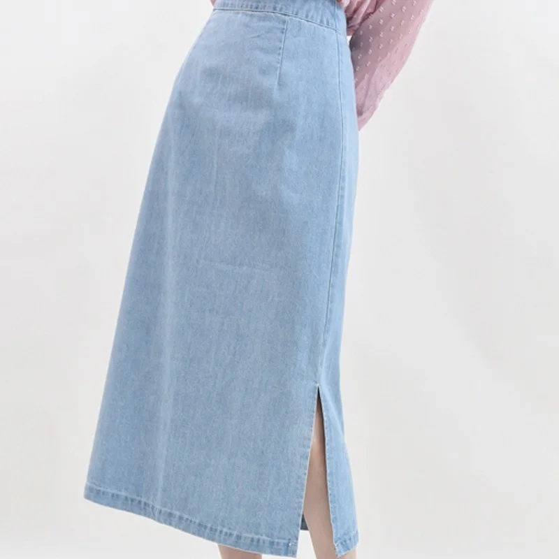 New Womens Split Denim Skirt 2022 Summer Korean Style High Waist Fashion Solid Casual Loose Office Lady Elegant A-Line Skirt