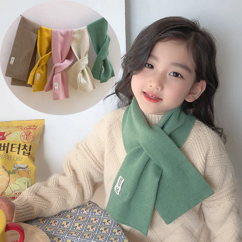 Korean Warm Children\'s Scarf  Winter Baby Boy Girl Wool Knit Thicken Cross Protect Cervical Spine Collar Neck Guards Scarves Q76